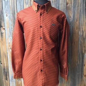 Brown Casual Button Down Shirt with Geometric Pattern